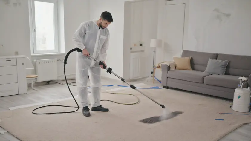 Hot water extraction lifting contamination from a stained carpet