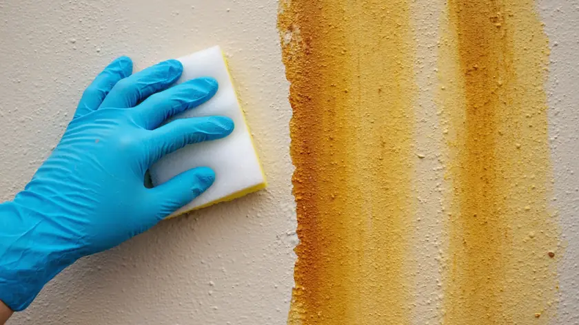 Clean stripe revealed through heavy nicotine staining on a Newcastle property wall